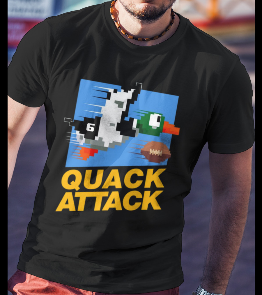 Quack Attack Pixel Duck Football Retro Gaming T-Shirt