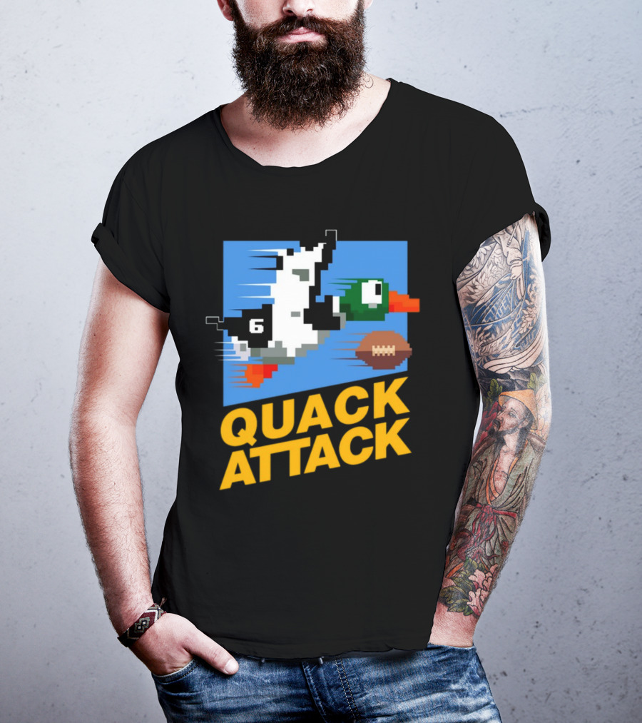 Quack Attack Pixel Duck Football Retro Gaming T-Shirt