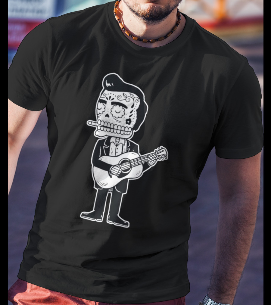 Johnny Cash Calavera Skull Playing Guitar T-Shirt