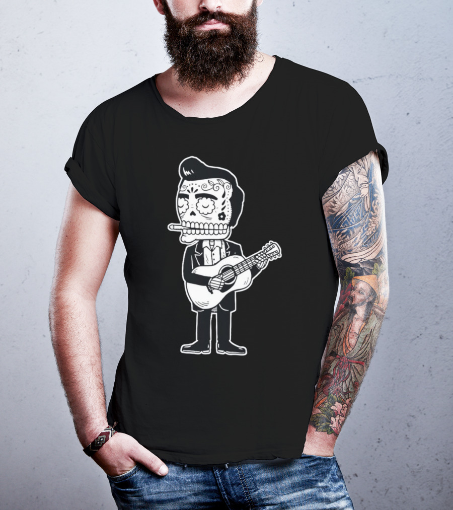 Johnny Cash Calavera Skull Playing Guitar T-Shirt