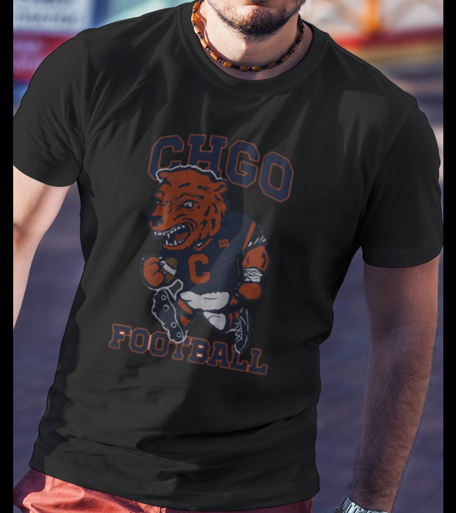 CHGO Football Bear Mascot Running Football Player T-Shirt
