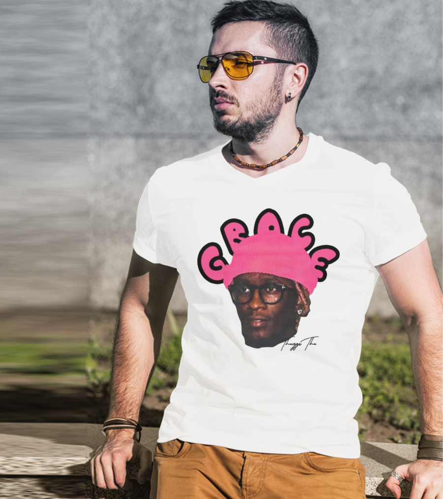 Thuggin Thuggin Grace Pink Beanie Glasses T-Shirt