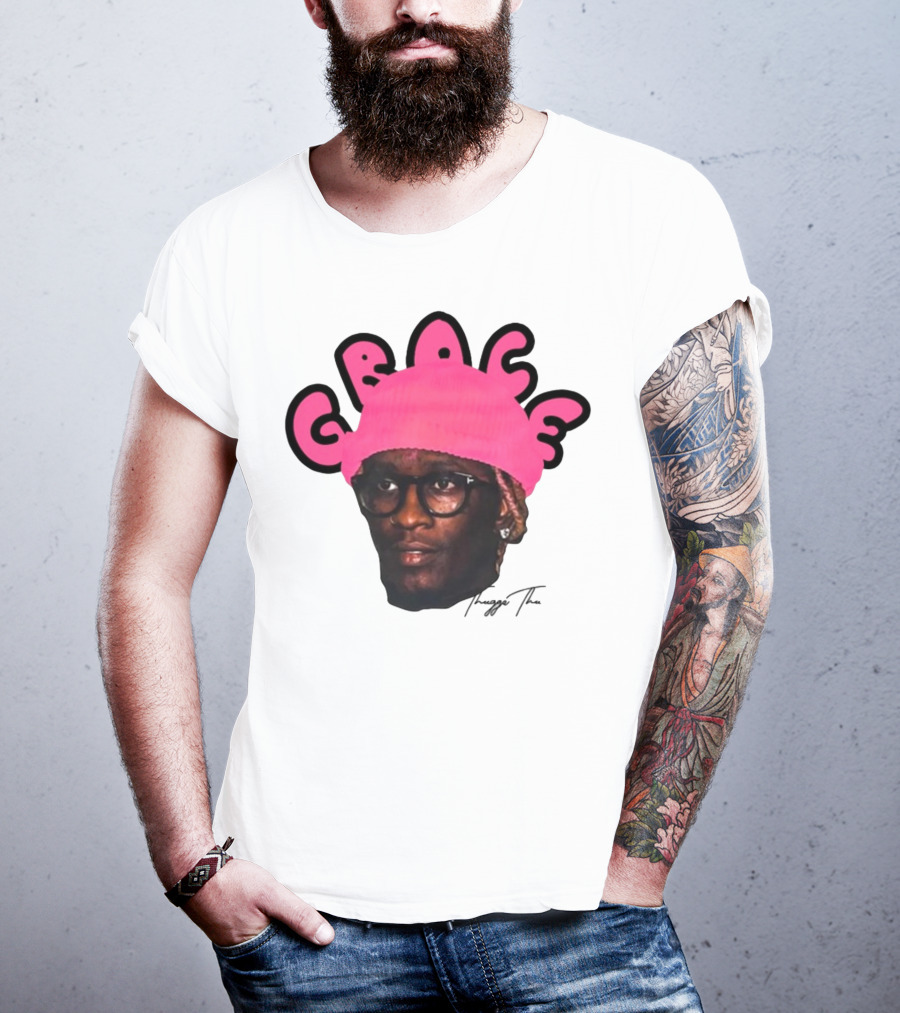 Thuggin Thuggin Grace Pink Beanie Glasses T-Shirt