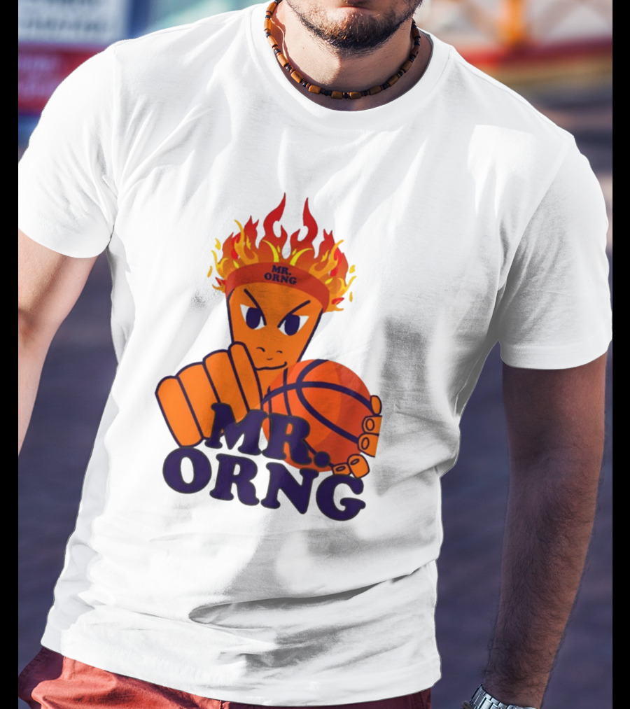 MR ORNG Basketball Flame Fist Character T-Shirt
