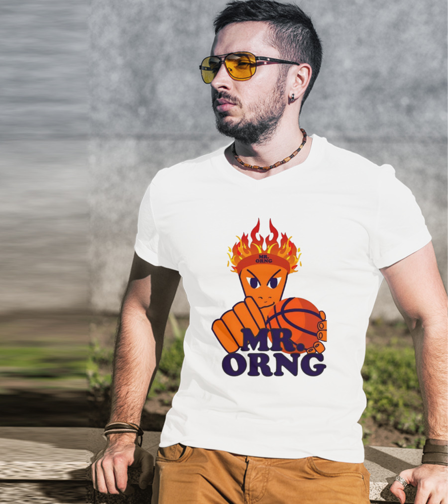 MR ORNG Basketball Flame Fist Character T-Shirt