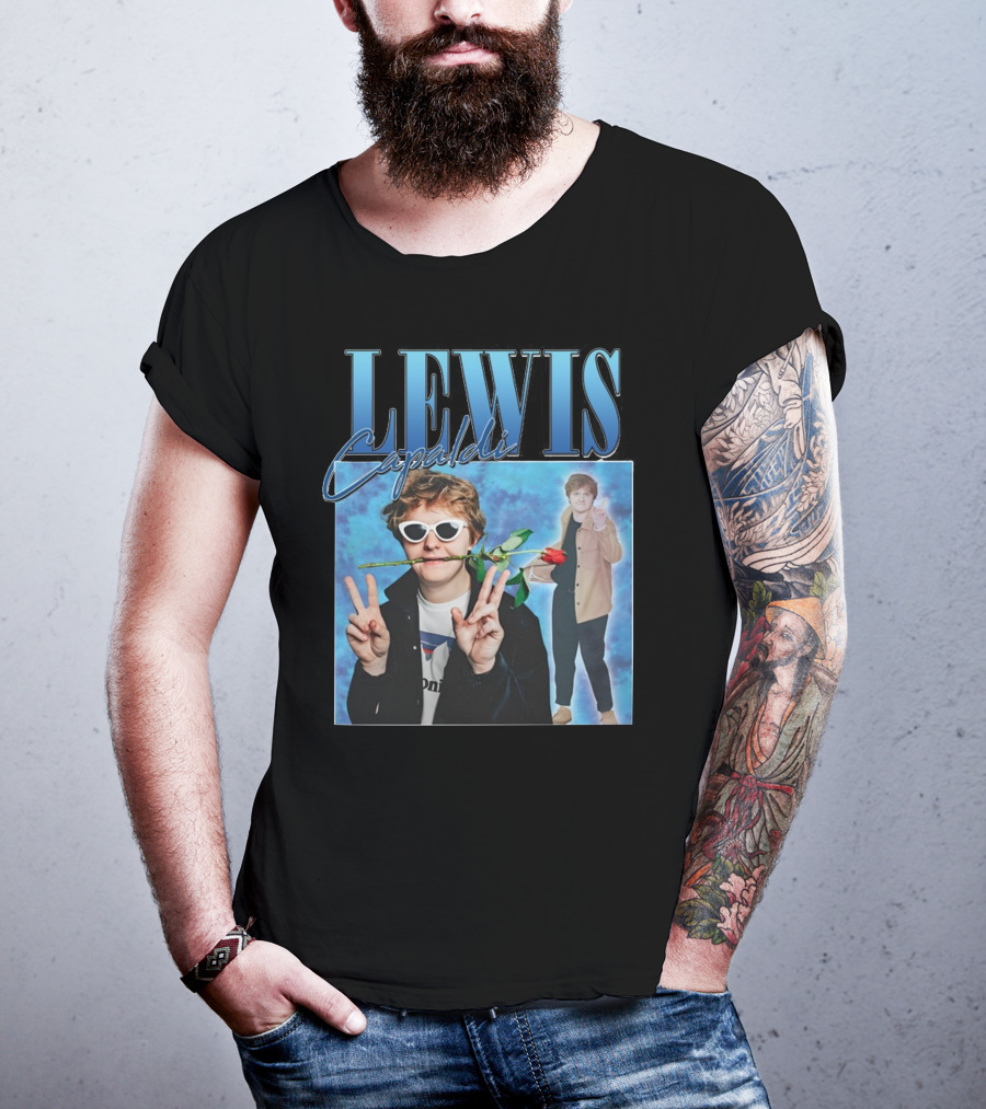 LEWIS Capaldi Peace Gesture Rose Blue Background T-Shirt