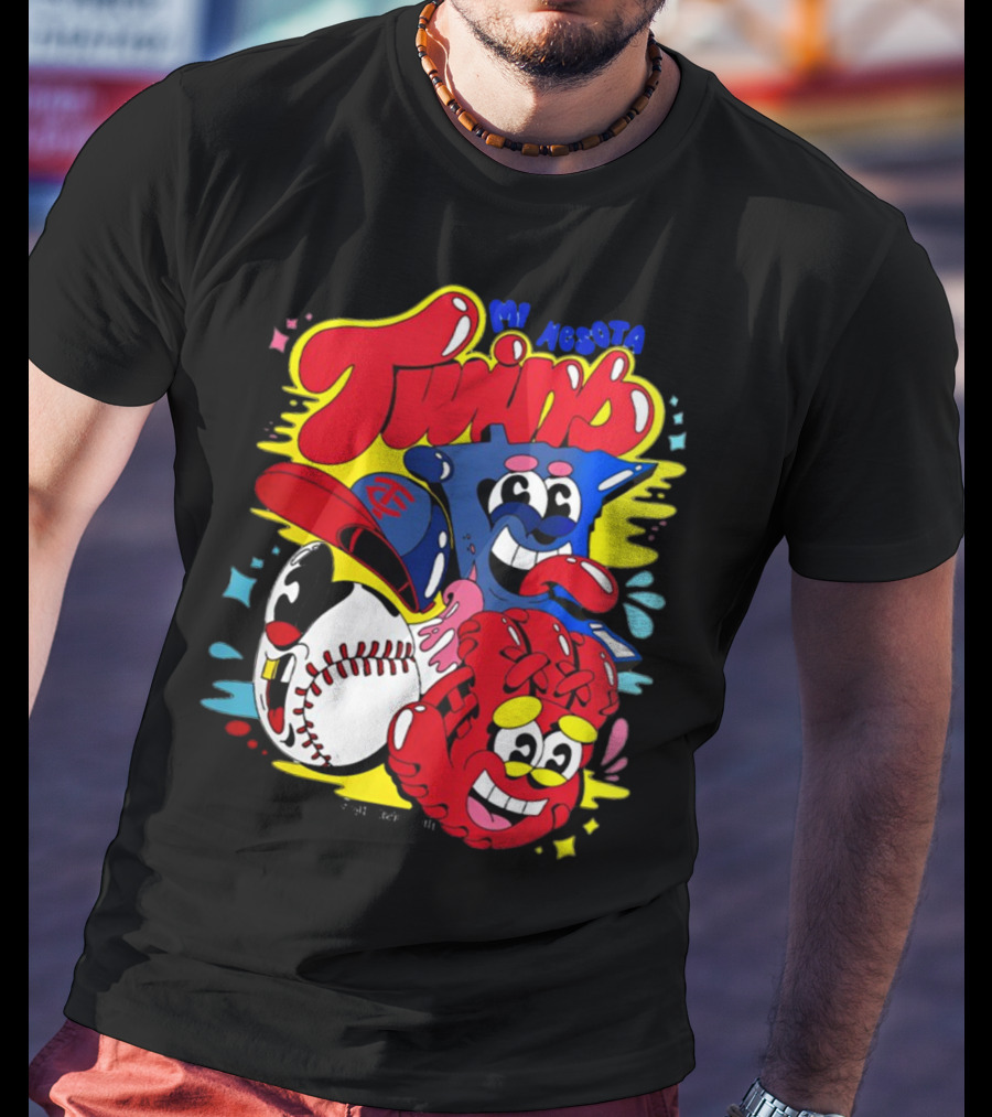 Minnesota Twins Cartoon Characters Baseball Art Evan Weselmann T-Shirt