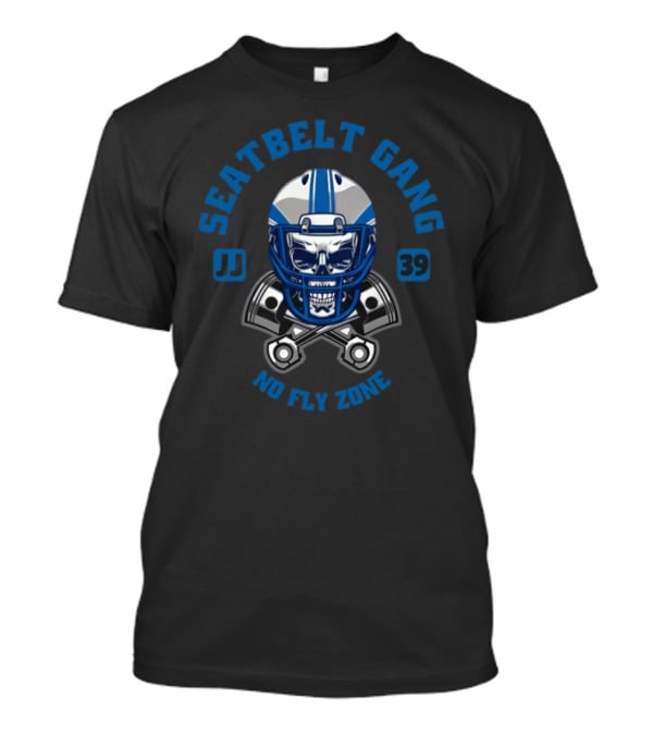 Seatbelt Gang JJ 39 No Fly Zone Football Helmet Skull T-Shirt