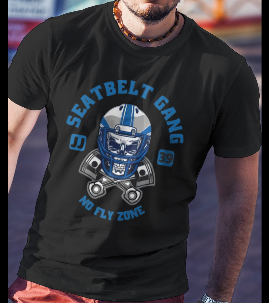Seatbelt Gang JJ 39 No Fly Zone Football Helmet Skull T-Shirt
