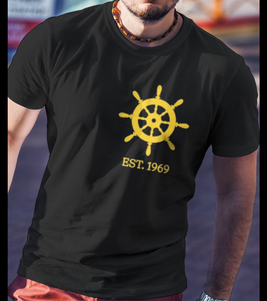 Benitez Sailing Est. 1969 Yellow Ship Wheel Emblem T-Shirt