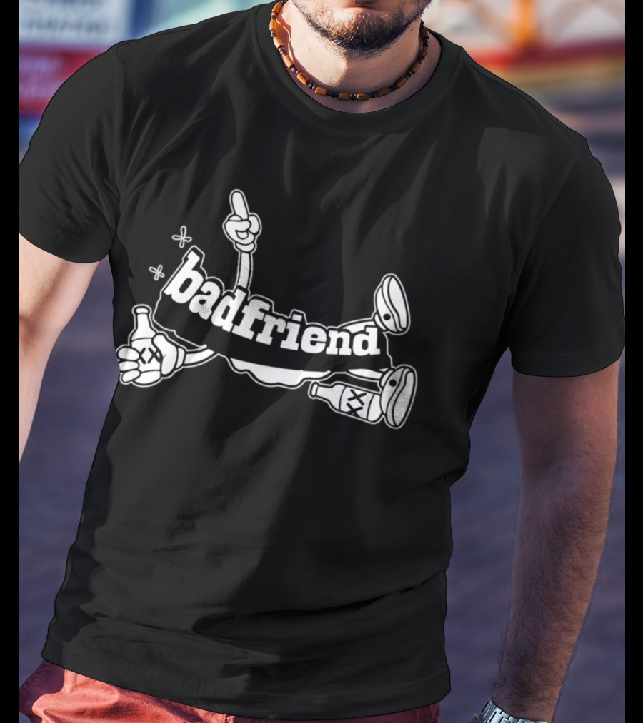 Badfriend Cartoon Bottle Character With Hand Gestures T-Shirt