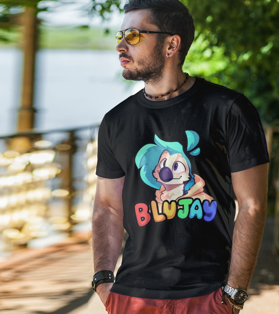 BLUJAY Blue-Haired Cartoon Character T-Shirt