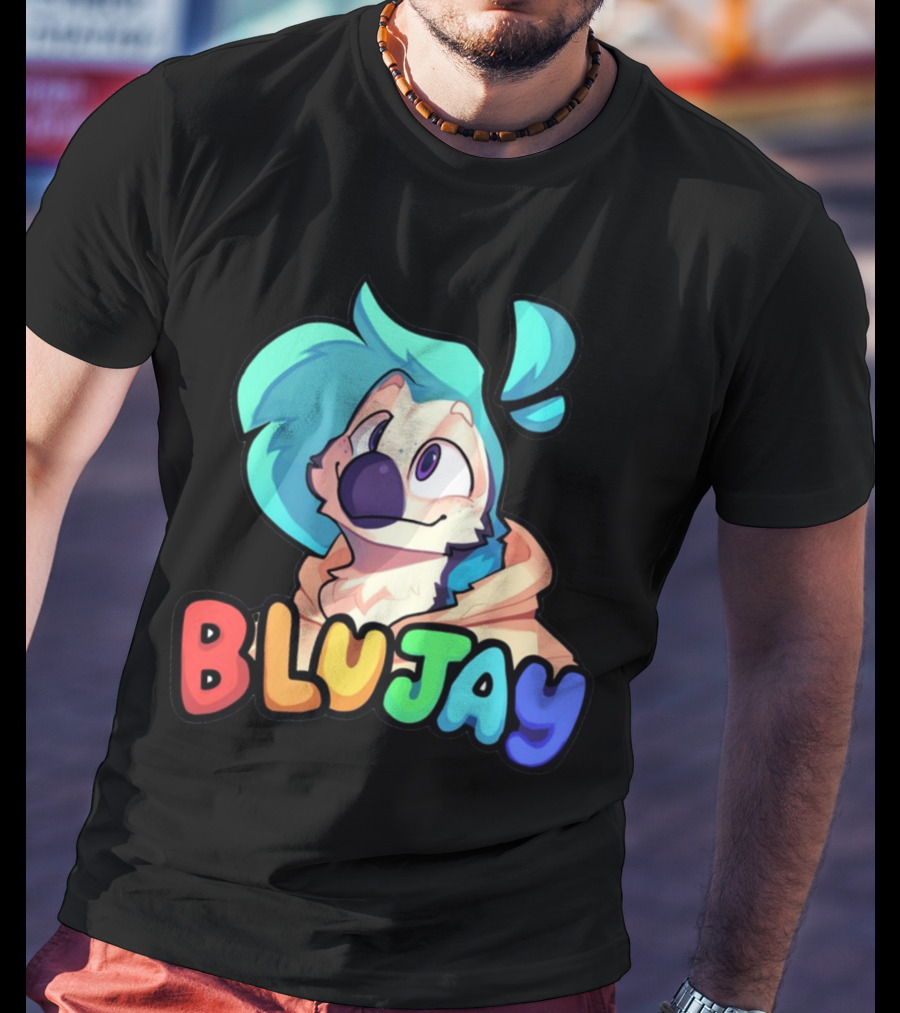 BLUJAY Blue-Haired Cartoon Character T-Shirt