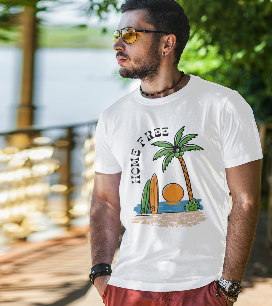 Home Free Surf And Sun Beach Palm Surfboards Sunset T-Shirt