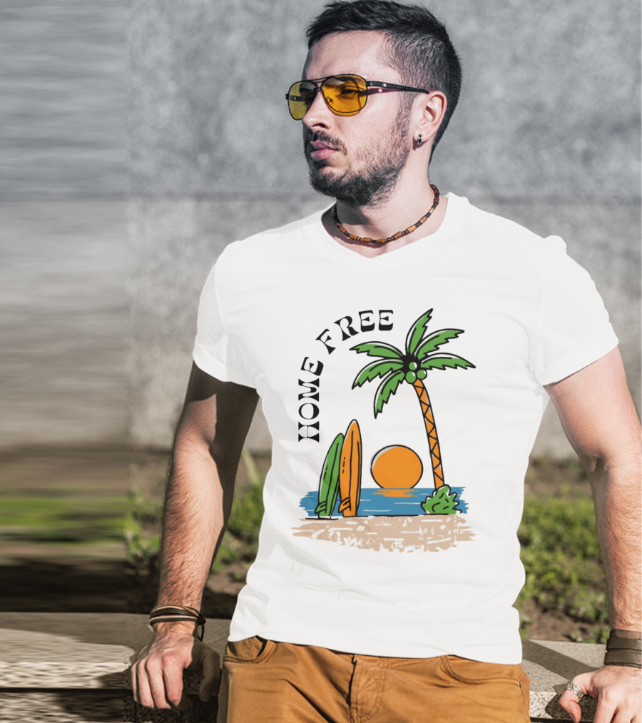 Home Free Surf And Sun Beach Palm Surfboards Sunset T-Shirt