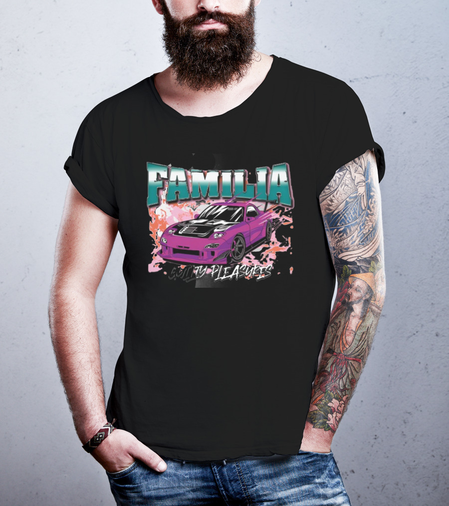 FAMILIA Guilty Pleasures Tryguys Car Explosion T-Shirt