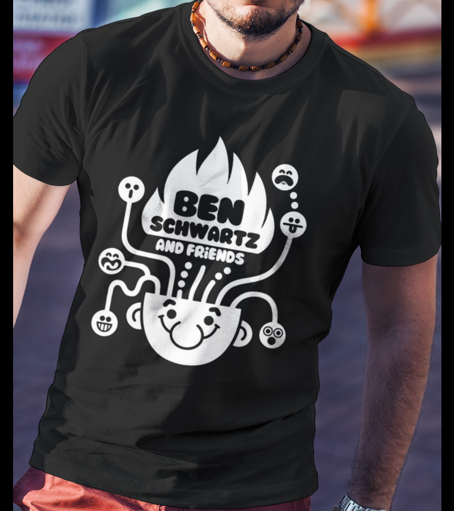 Ben Schwartz And Friends Smiling Faces Fire Head With Graphical Emotions T-Shirt