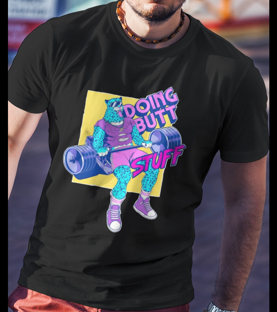 Doing Butt Stuff Leopard Lifting Weights T-Shirt