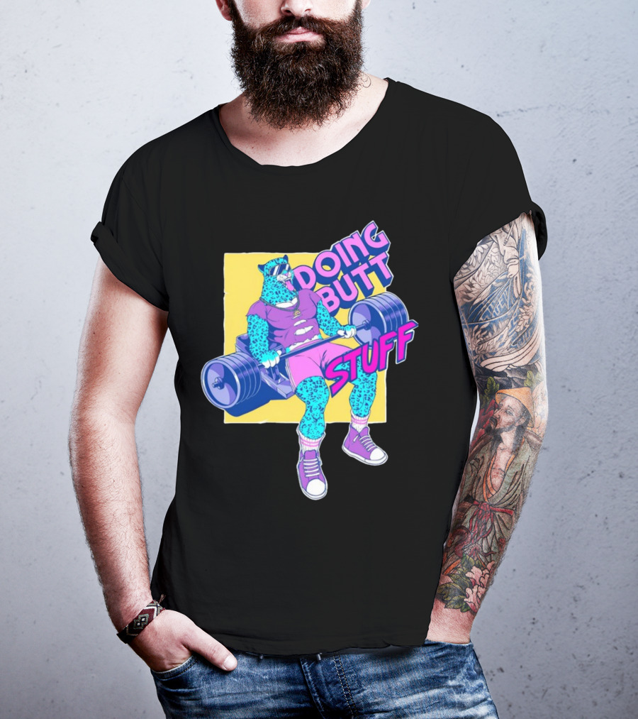 Doing Butt Stuff Leopard Lifting Weights T-Shirt