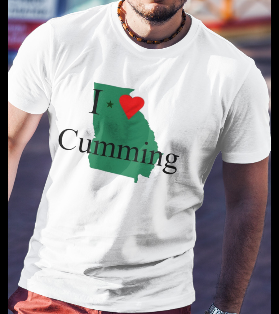 I Love Cumming Georgia Map With Heart And Star T-Shirt