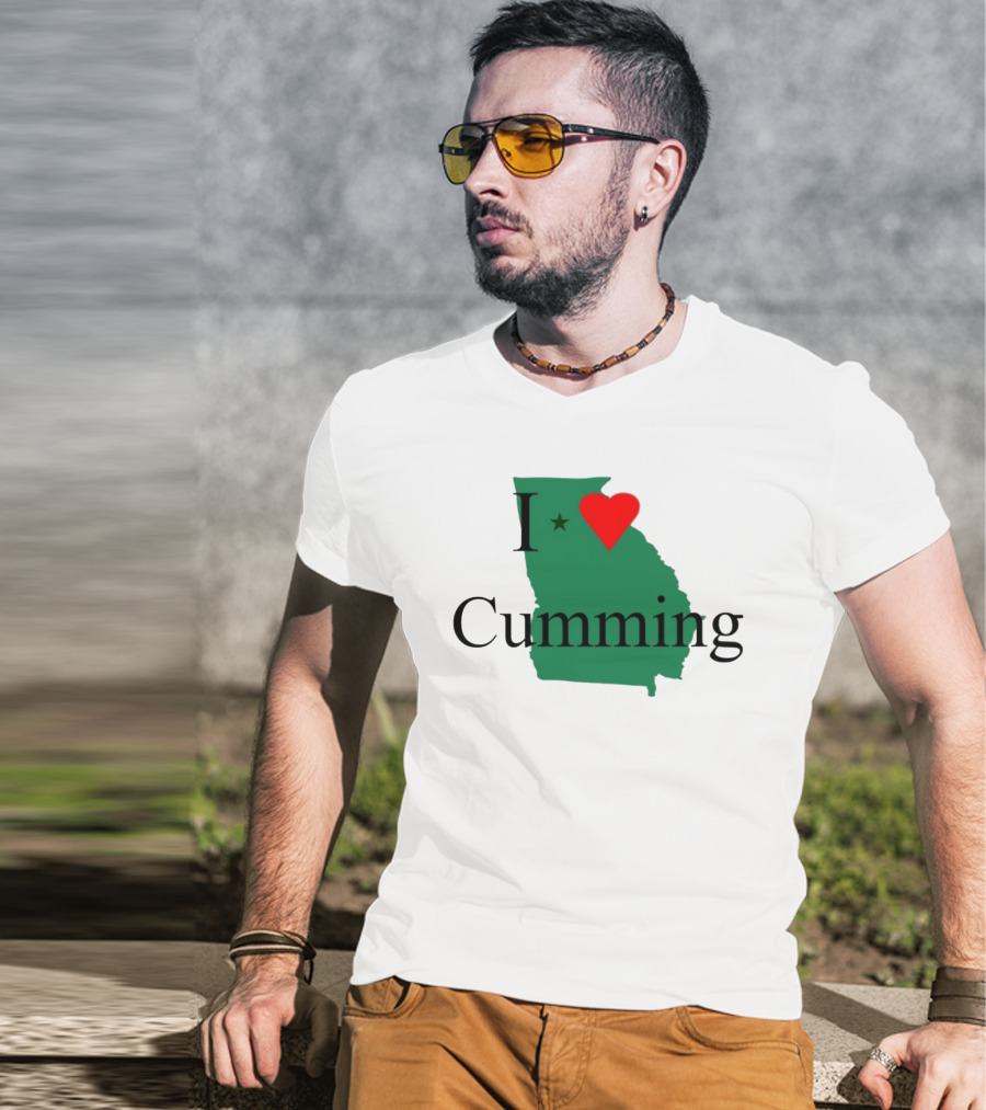 I Love Cumming Georgia Map With Heart And Star T-Shirt