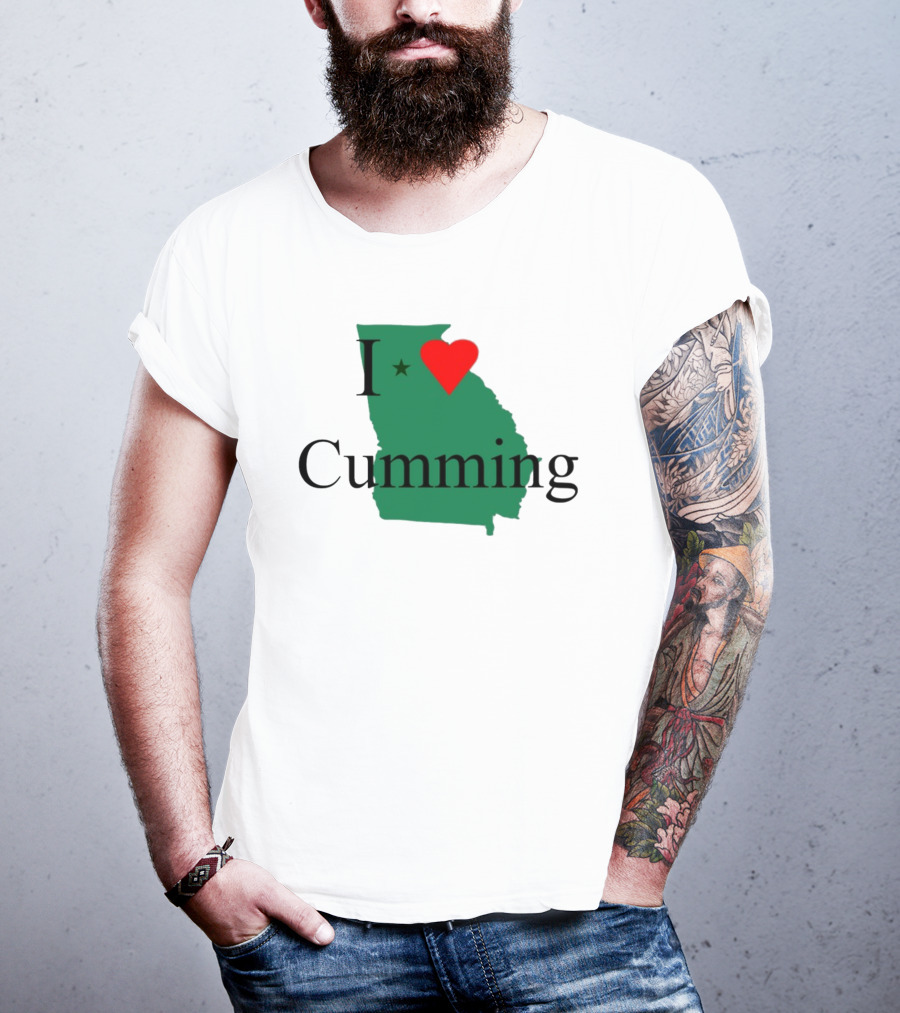 I Love Cumming Georgia Map With Heart And Star T-Shirt