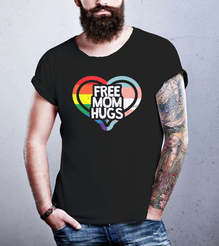 Free Mom Hugs Rainbow Heart Pride Vintage T-Shirt
