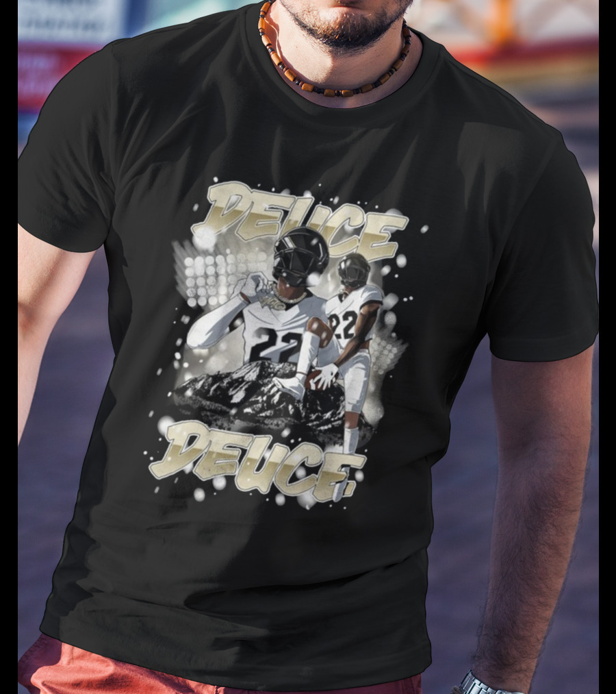 Deuce Deuce 22 Football Player Graphic With Numbered Jersey And Helmet T-Shirt