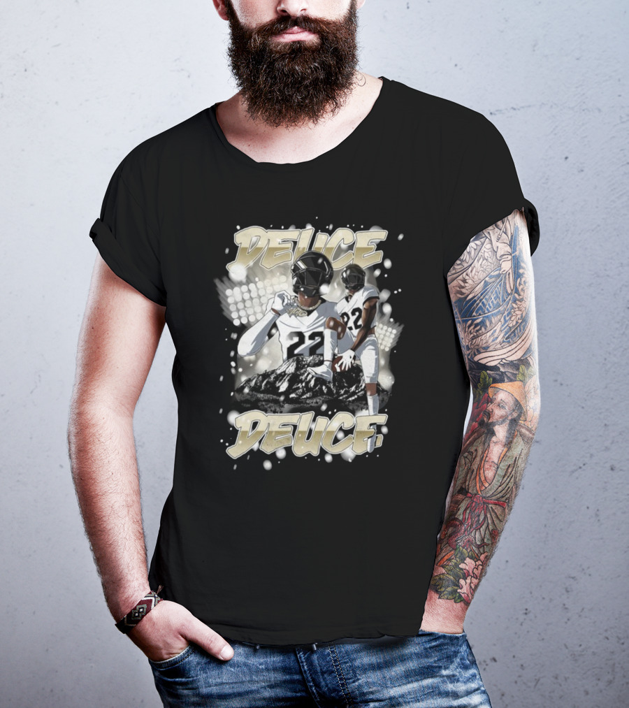 Deuce Deuce 22 Football Player Graphic With Numbered Jersey And Helmet T-Shirt