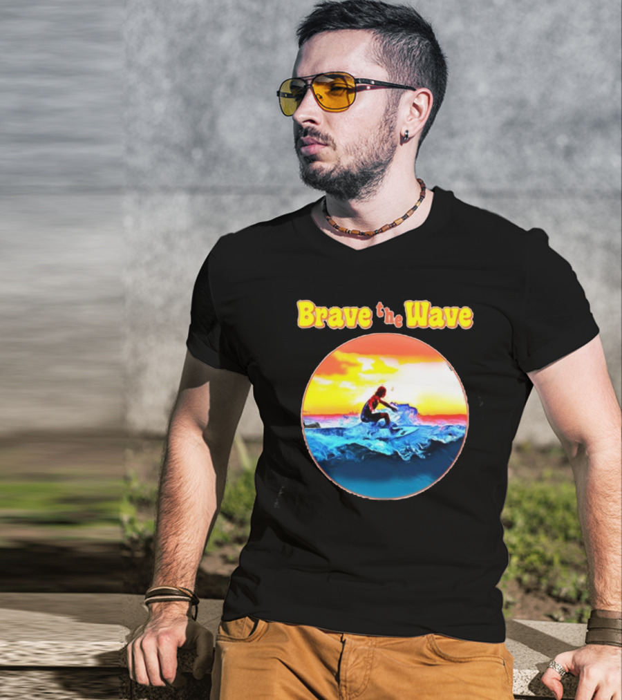 Brave The Wave Surfer At Sunset T-Shirt