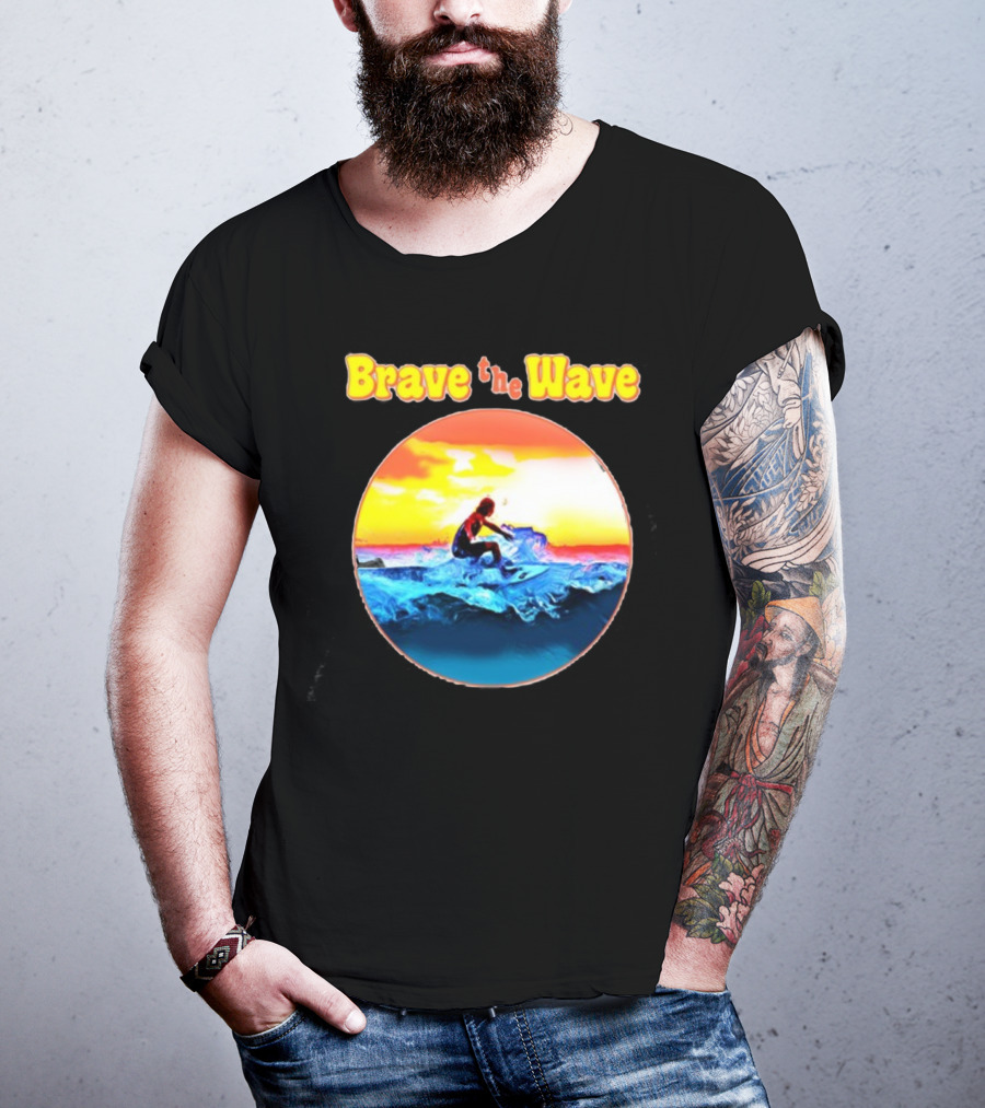Brave The Wave Surfer At Sunset T-Shirt