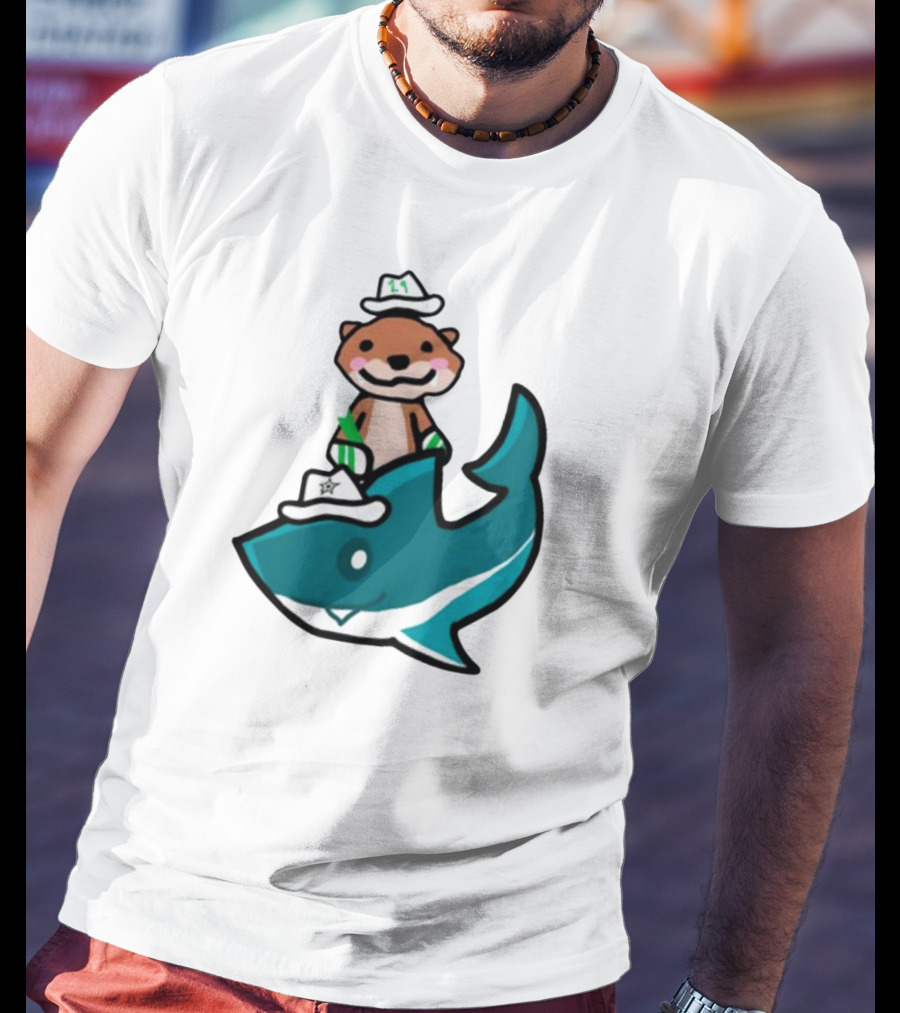 Jake Otter Shark Captain Otter Riding Shark T-Shirt