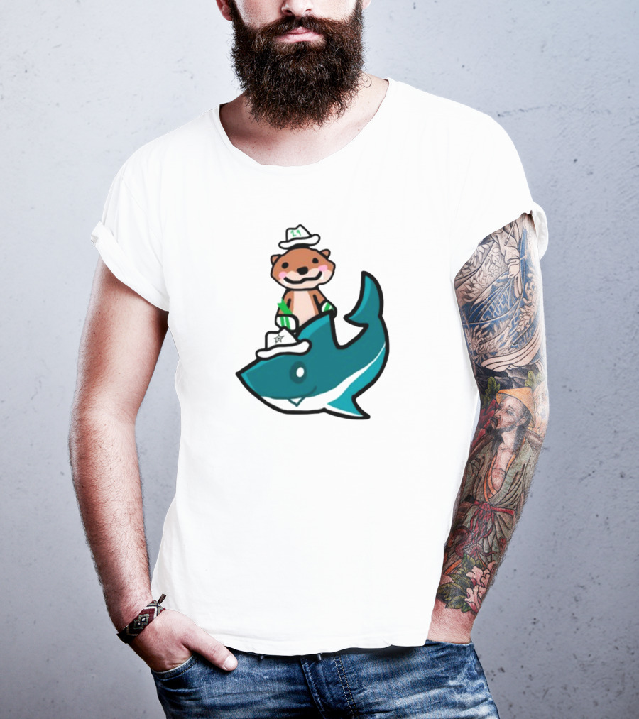 Jake Otter Shark Captain Otter Riding Shark T-Shirt