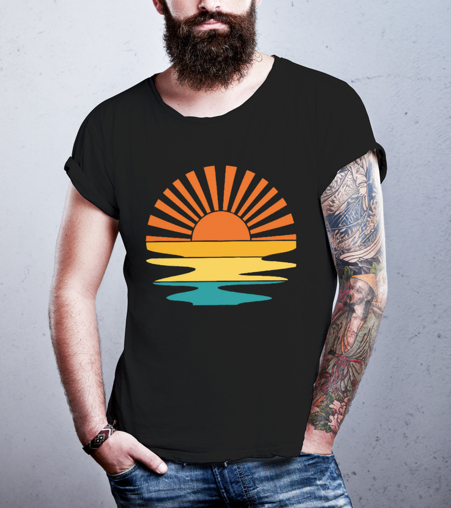 Retro Sunset Rays Wavy Vintage Sunshine Sunburst Ocean Horizon T-Shirt