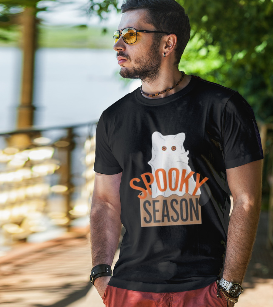Spooky Season Cute Cat As Ghost Halloween T-Shirt