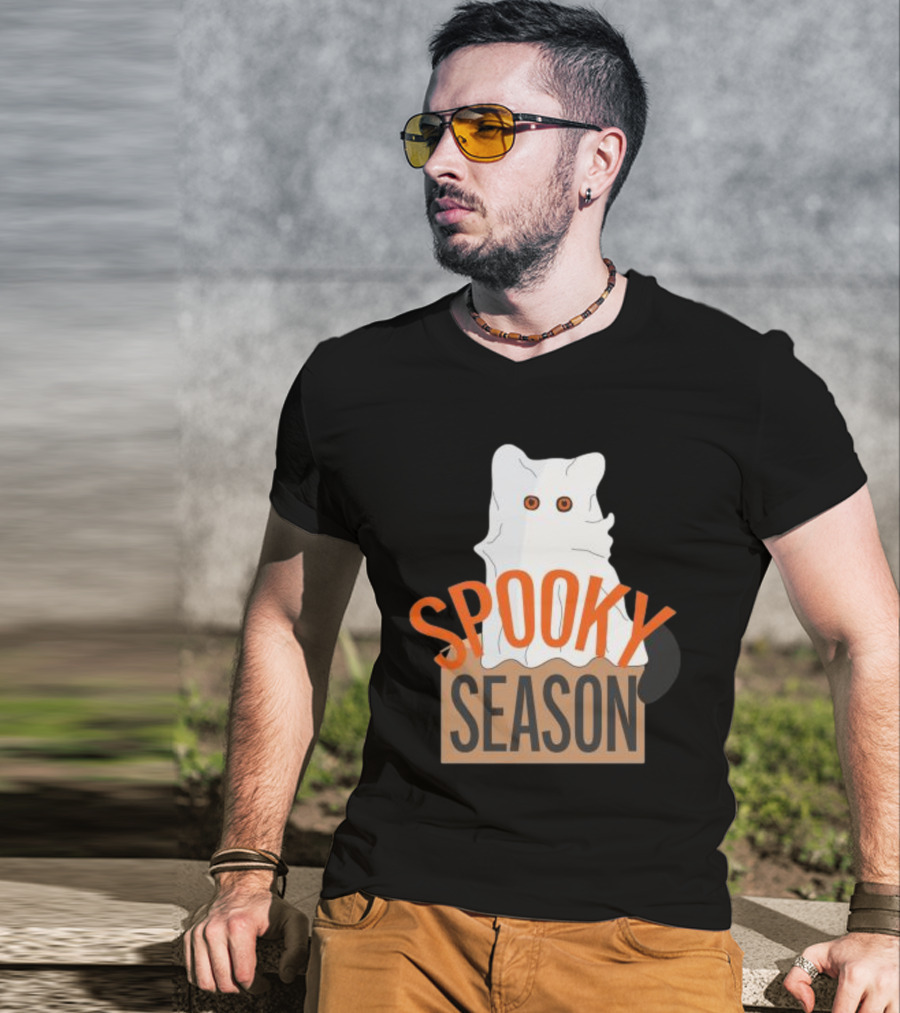 Spooky Season Cute Cat As Ghost Halloween T-Shirt