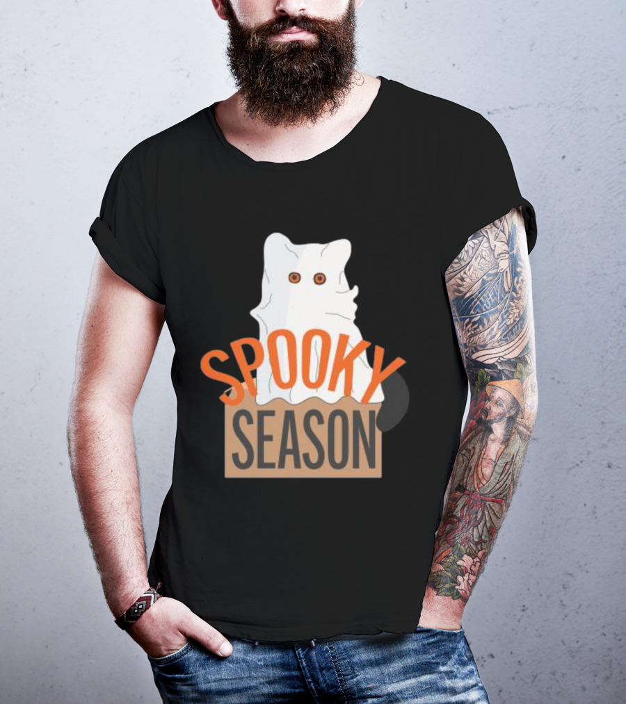 Spooky Season Cute Cat As Ghost Halloween T-Shirt