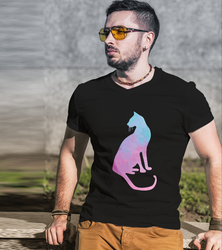 Watercolor Cat Silhouette Pastel Colors T-Shirt