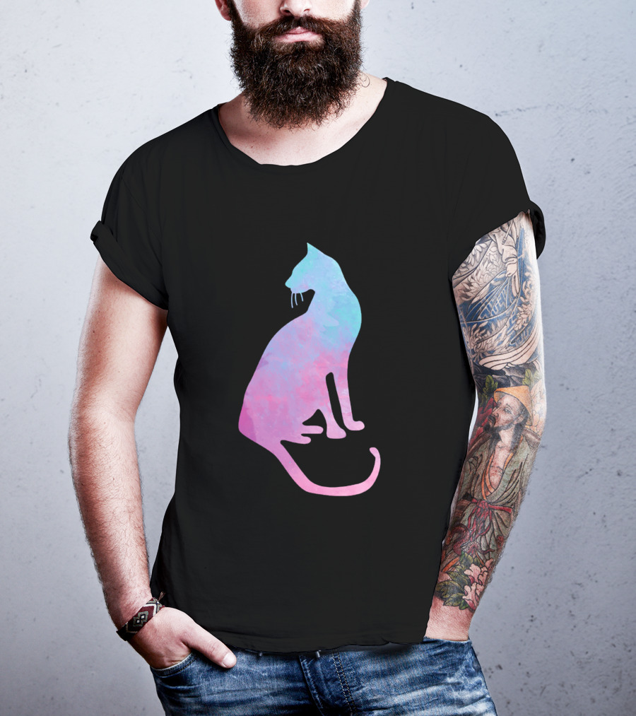 Watercolor Cat Silhouette Pastel Colors T-Shirt