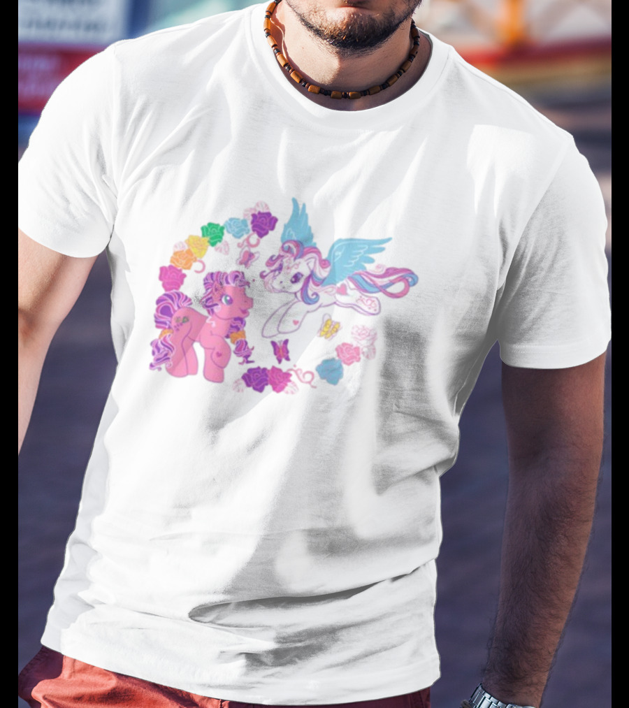 My Little Pony Rainbow Pegasus And Unicorn With Colorful Hearts And Stars T-Shirt