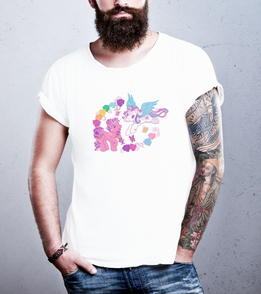 My Little Pony Rainbow Pegasus And Unicorn With Colorful Hearts And Stars T-Shirt