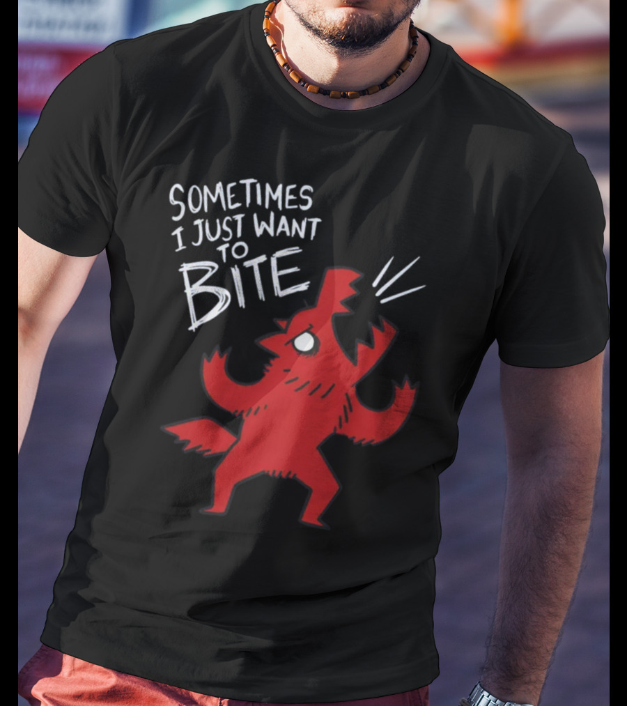 Sometimes I Just Want To Bite Cartoon Red Wolf Character T-Shirt