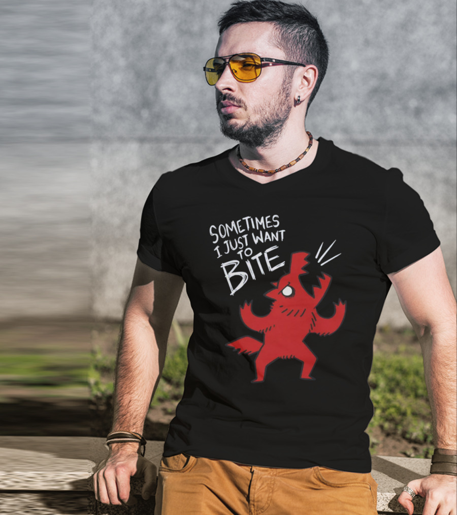 Sometimes I Just Want To Bite Cartoon Red Wolf Character T-Shirt