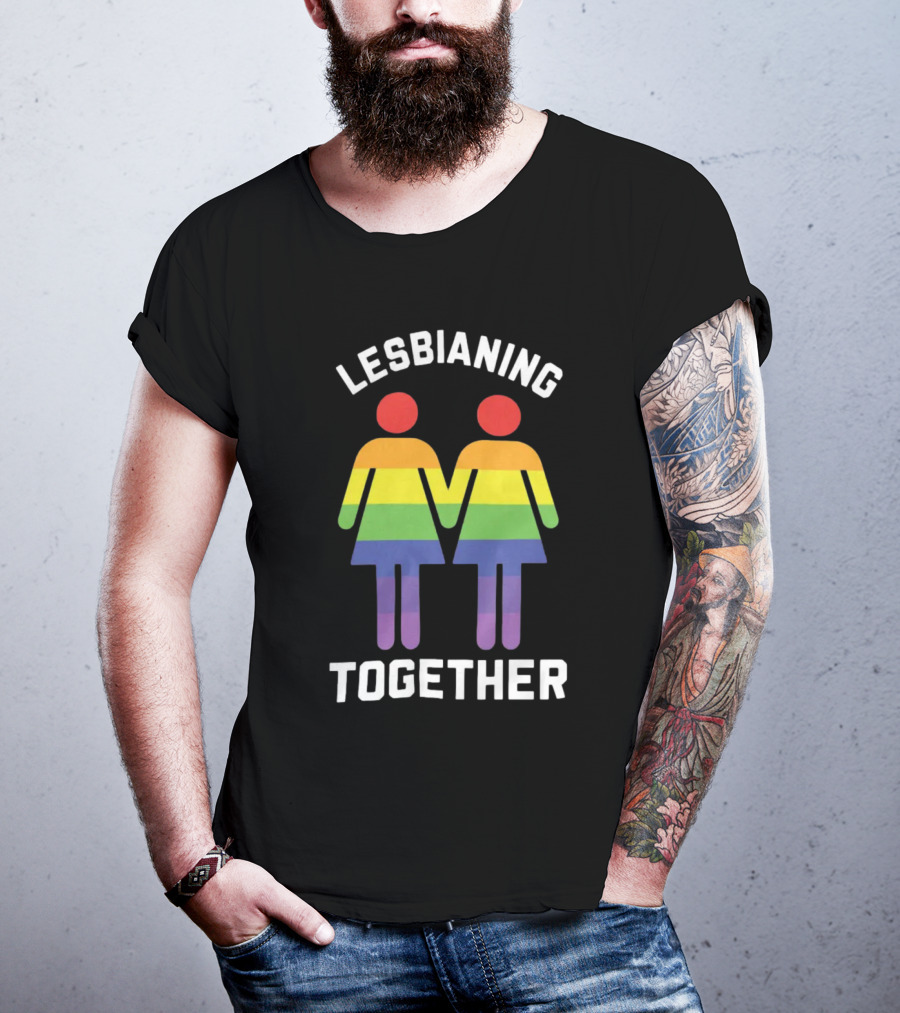 Lesbianing Together Rainbow Figures Holding Hands T-Shirt
