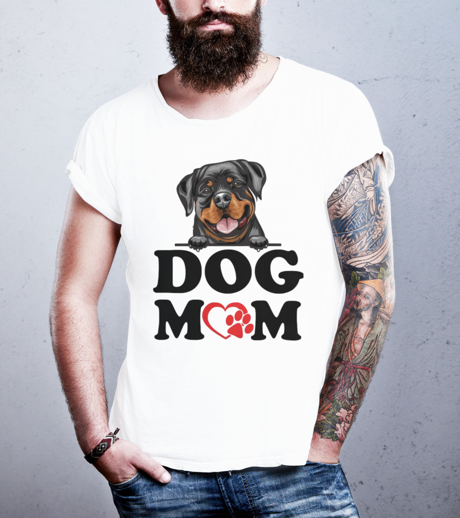 Rottweiler Dog Mom Heart Paw Design For Rottweiler Stickers Enthusiasts T-Shirt