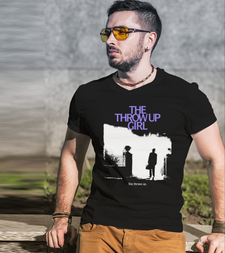 The Throw Up Girl She Throws Up Silhouette Against Gate Background T-Shirt