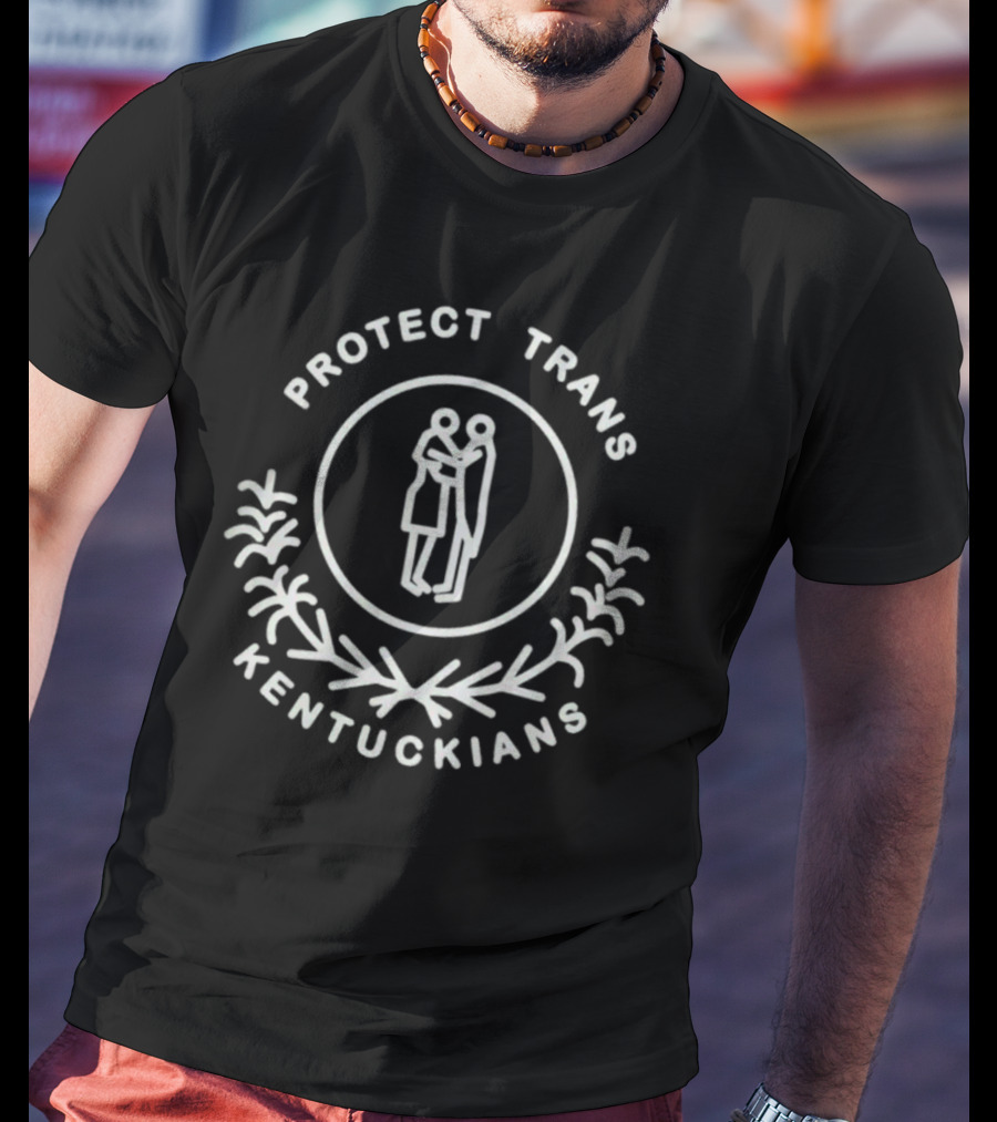 Protect Trans Kentuckians Emblem With Embracing Figures And Laurel Branches T-Shirt