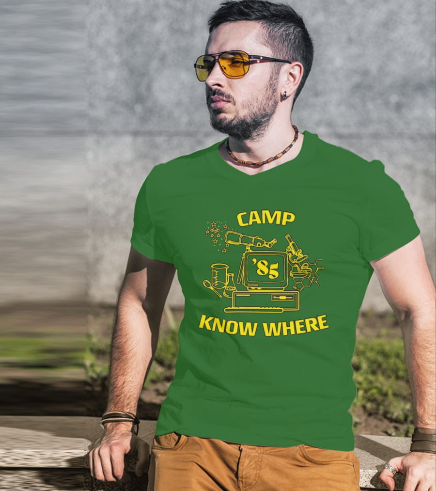 Camp Know Where '85 Science Computer Microscope Telescope Chemistry T-Shirt