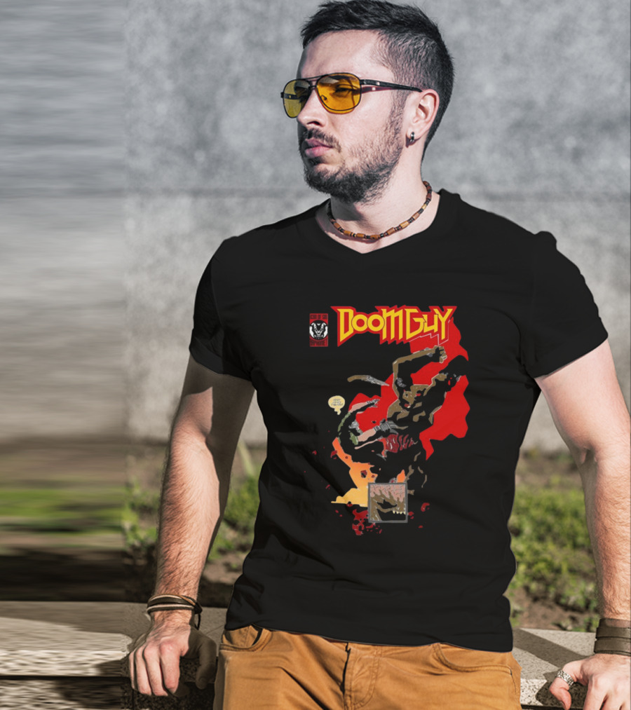 Doomguy The Shores Of Hell Demon Battle Comic T-Shirt