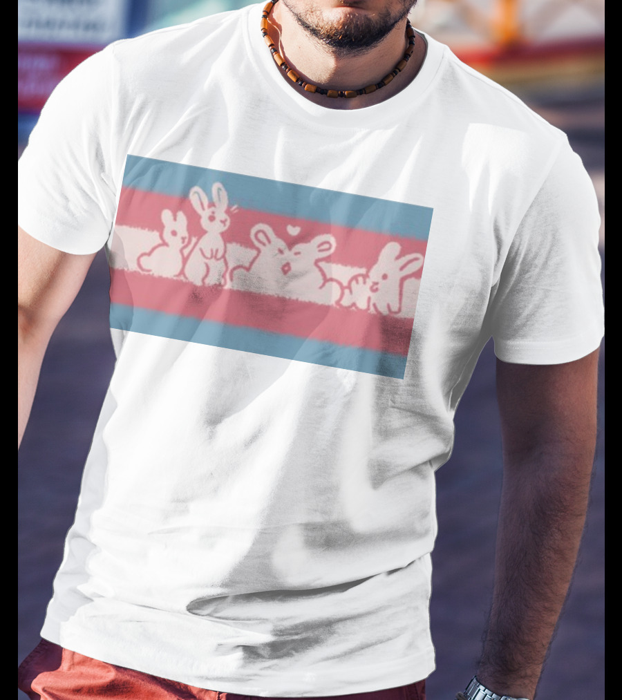 Starsleeps Trans Pride Rabbits On Transgender Flag Background T-Shirt
